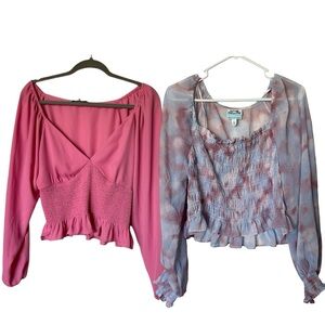 Target Bundle 2 Smocked Boho Preppy Long Sleeve Peasant Tops Large